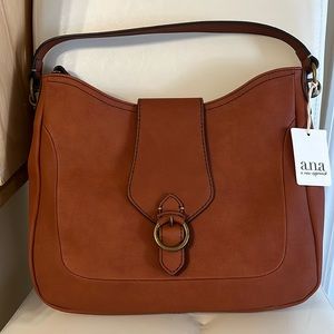 NWT: Lt Brown A.N.A. Purse; Leather-Like; Short Shoulder Strap; Back zipper